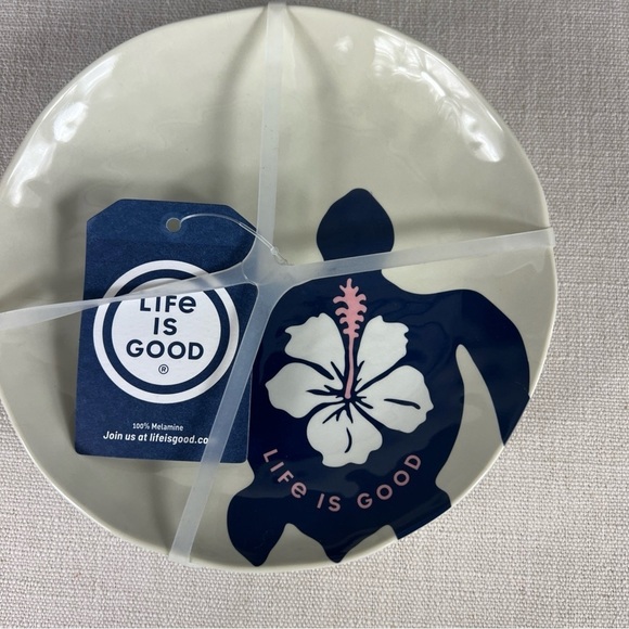 Life is Good Melamine Appetizer Plates Sea Turtle Blue White 6.75" Set of 4 NEW - Picture 4 of 4